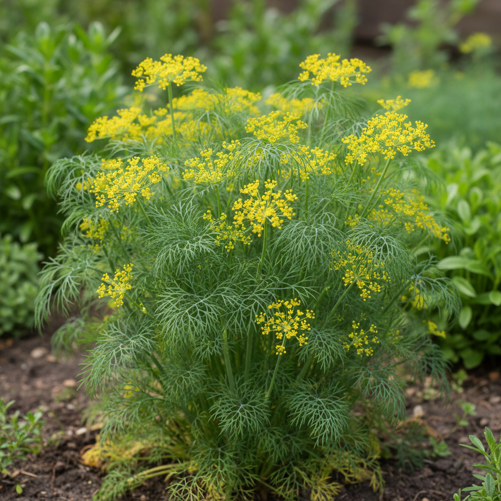Lush dill plant with feathery soft green fronds