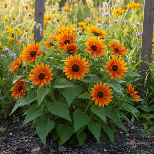Mexican sunflower plant with large brilliant orange-red daisy-like flowers